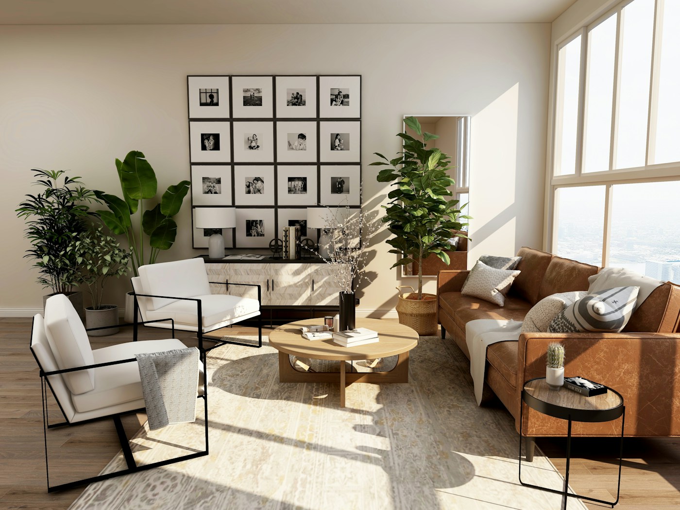 Salón preparado para presentar una vivienda